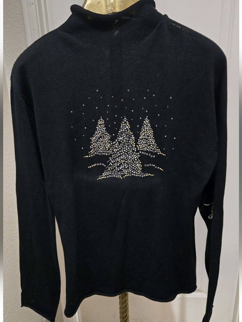 Simply Hot Christmas Sweater Black With Rhinestones Christmas Trees USA Size M